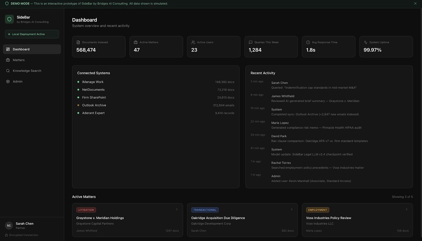 SideBar running in local deployment mode with an encrypted connection